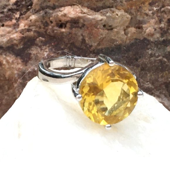 Golden Fluorite .925 Ring Sunshine Yellow Size 7 Sterling Silver - Picture 10 of 15